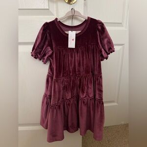 Pink chicken girls dress in violet suede